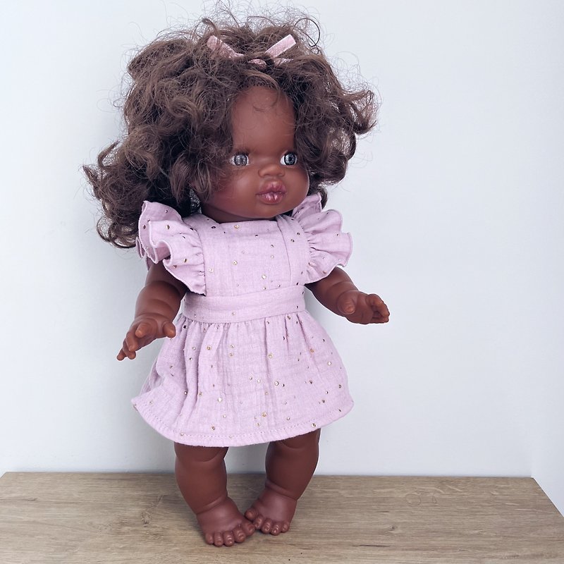 人形用衣装、ミニカネ13インチ ミニランド15インチ用モスリンドレス - 知育玩具・ぬいぐるみ - サステナブル素材 ピンク