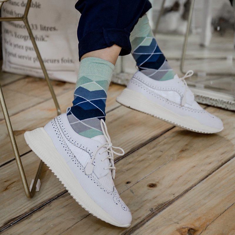 Uranus∣普魯士風菱格 - 設計襪∣台灣製∣抑菌除臭 - 襪子 - 棉．麻 藍色