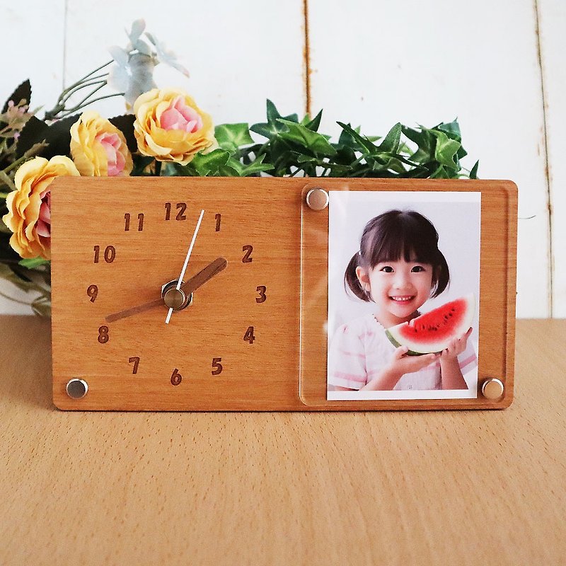 Clock and Photo Frame Wooden Children's Photo Birthday Children's Photo Picture Frame - Picture Frames - Wood Brown