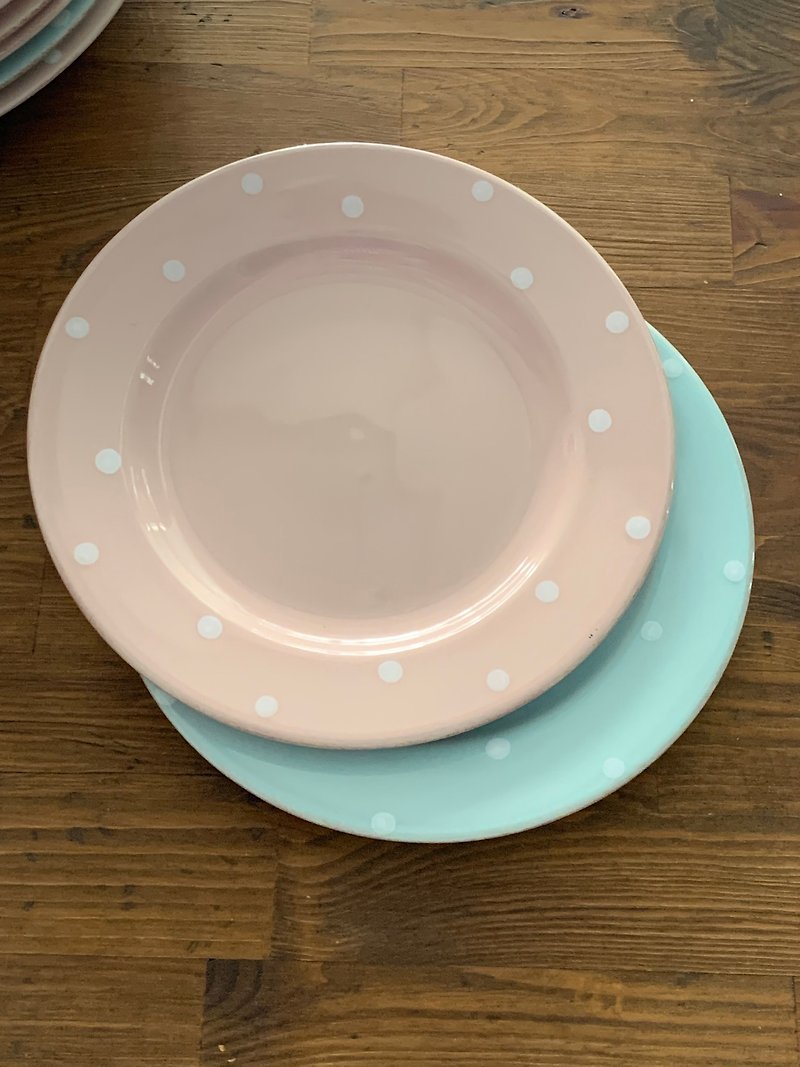 Handcrafted vintage dinner plates (lake blue/candy pink) from Costa Nova, Portu - Plates & Trays - Pottery 