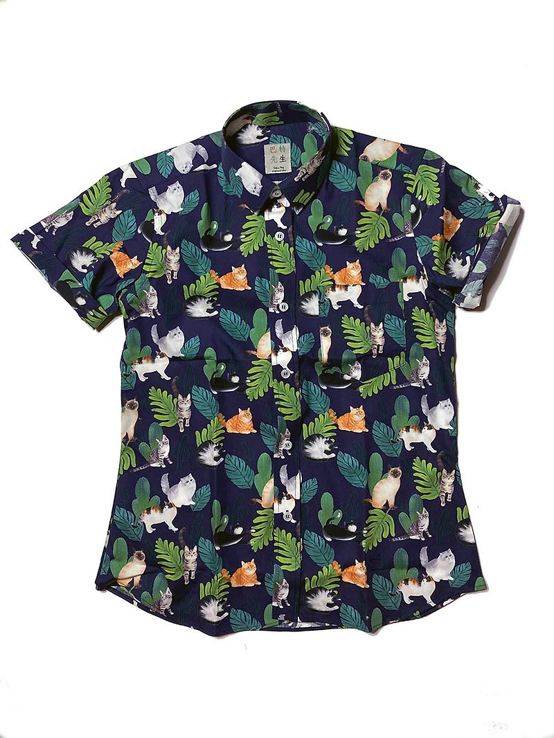 Cat Summer Short/Long Sleeve Handmade Shirt Shirt - เสื้อเชิ้ตผู้ชาย - ผ้าฝ้าย/ผ้าลินิน หลากหลายสี