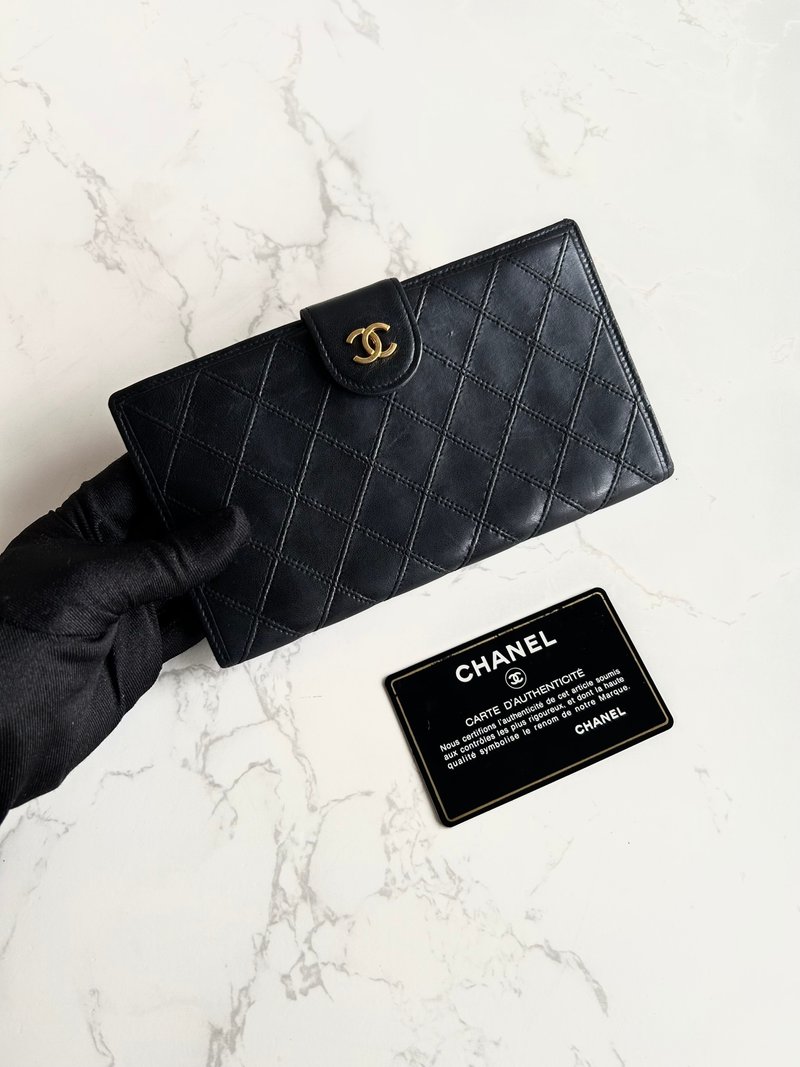 絕版古董包 Chanel 黑色小羊皮革長夾 銀包 皮夾 中古包 二手包 - 錢包/皮夾/長短夾 - 真皮 黑色