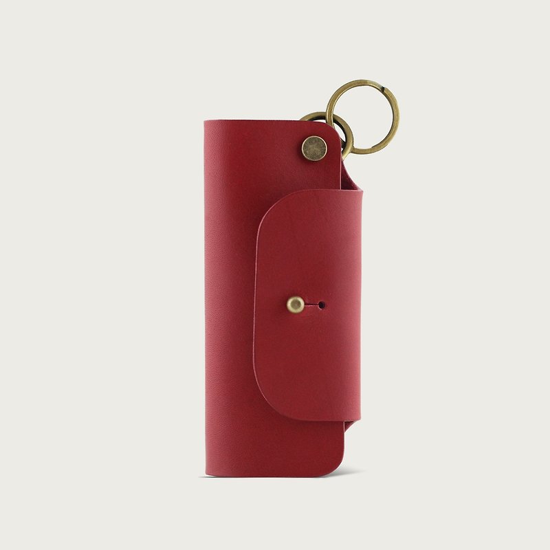 Leather key case/key ring - Burgundy - ที่ห้อยกุญแจ - หนังแท้ สีแดง