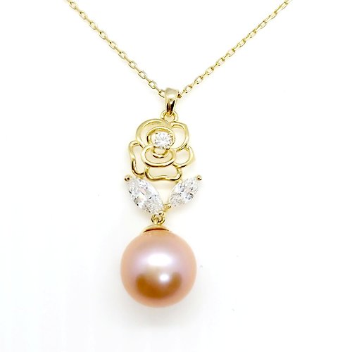 YarTron 鋯石玫瑰淡水珍珠純銀項鍊
