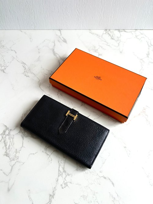 LA LUNE Vintage 日本鑑證古董品選物店 稀有古董包 Hermes 黑金色 Bearn長夾 錢包 皮夾 中古包 二手包
