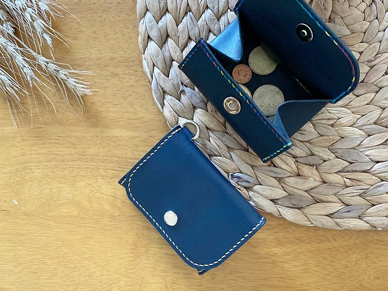 【Mini5】盒型開口零錢包 / 後可插卡 (藍色) - 零錢包/小錢包 - 真皮 