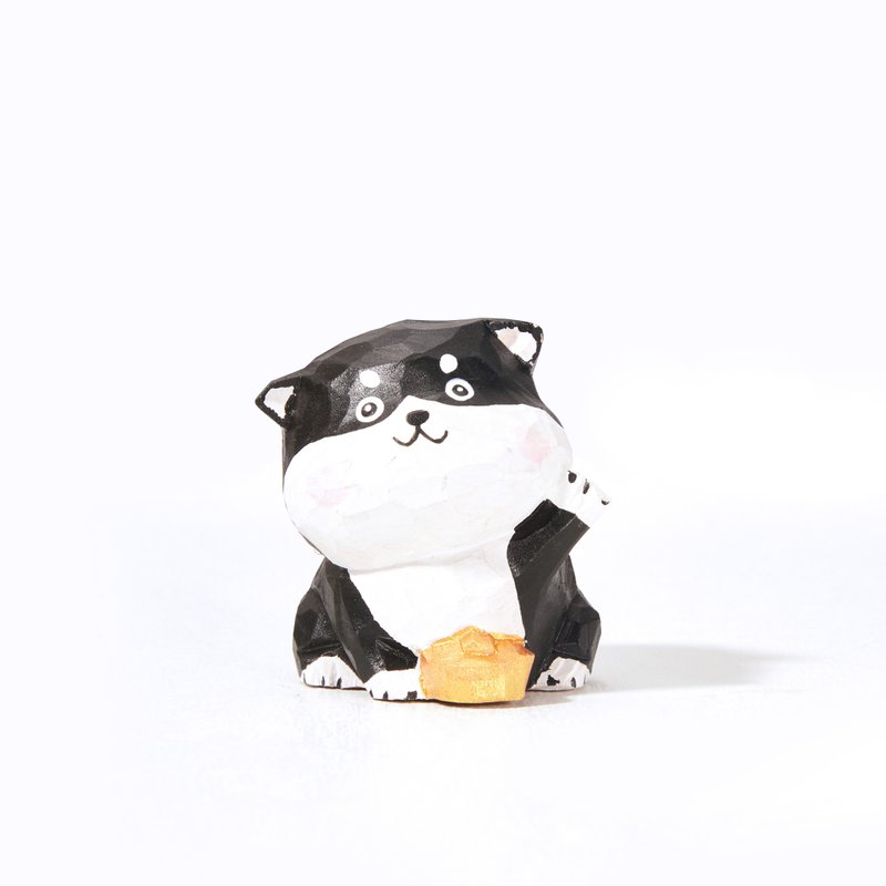Habo 拿着金塊的哈士奇木雕 - 擺飾/家飾品 - 木頭 黑色