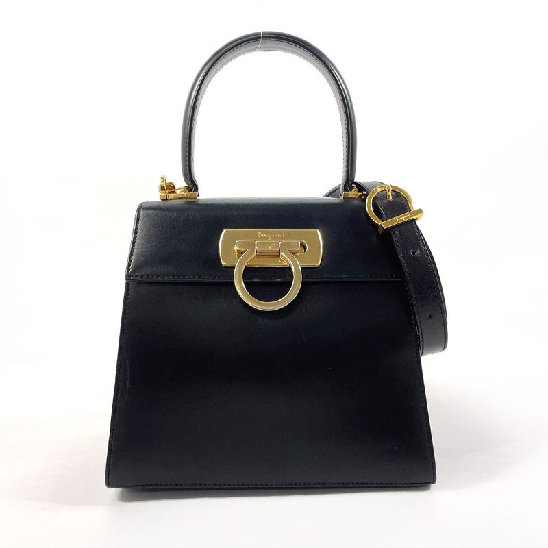【日本直送 中古美品】サルヴァトーレフェラガモ Salvatore Ferragamo ハンドバッグ ショルダーバッグ ガンチーニ 2WAY AQ-212193 - 手提包/手提袋 - 真皮 黑色