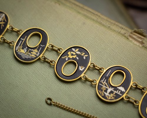 アミタ　象嵌細工　24Kゴールド& シルバー　6パネル　レディースブレスレット チャームブレスレット ステンレス ゴールド シルバー 2連 重ね