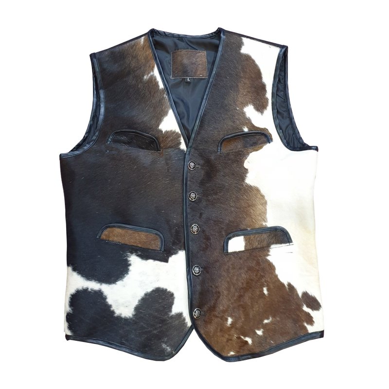 Vintage Cow Hide Leather Vest - 男背心 - 真皮 咖啡色