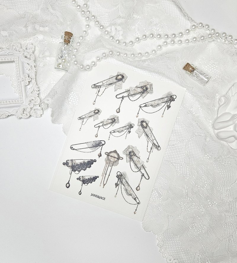 Lace clip brooch transparent sticker - 貼紙 - 其他材質 