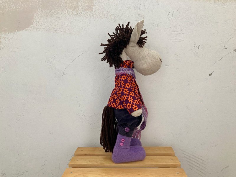 Horse Toy Handmade, Gift for New Year, Symbol of 2026, Birthday Gift for Boy - 寶寶/兒童玩具/玩偶 - 亞麻 紫色