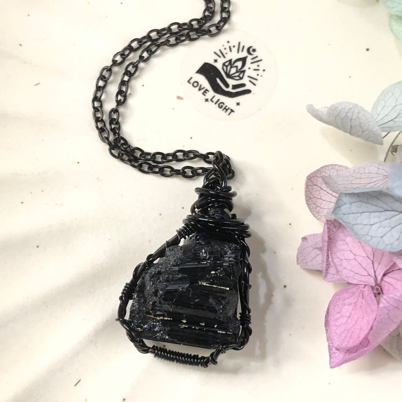 黑碧璽 項鍊 手作 天然原礦 礦石飾品 守護能量 避邪 消除負能量 - 項鍊 - 銅/黃銅 黑色
