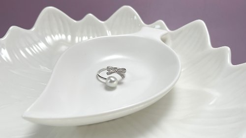Athena珍珠設計 蝴蝶結 天然海水珍珠 真多麻 滿鑲 戒指
