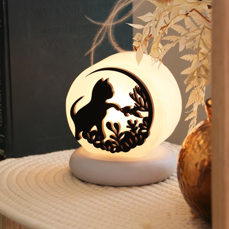 Dream Journey I Small Silhouette I White Salt Model l Salt Lamp l Cat Series l Decorative Night Light - ของวางตกแต่ง - หยก 