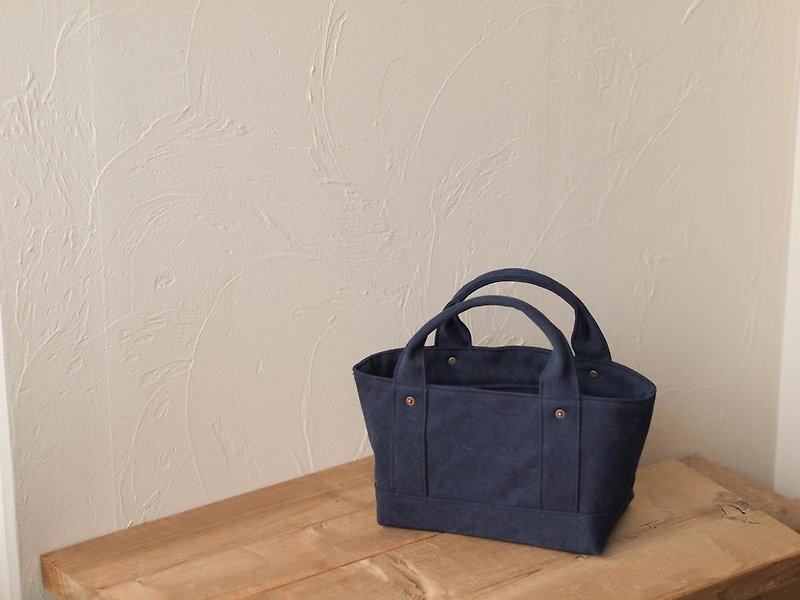 With lid only Tote S (dark blue) - Handbags & Totes - Cotton & Hemp Blue