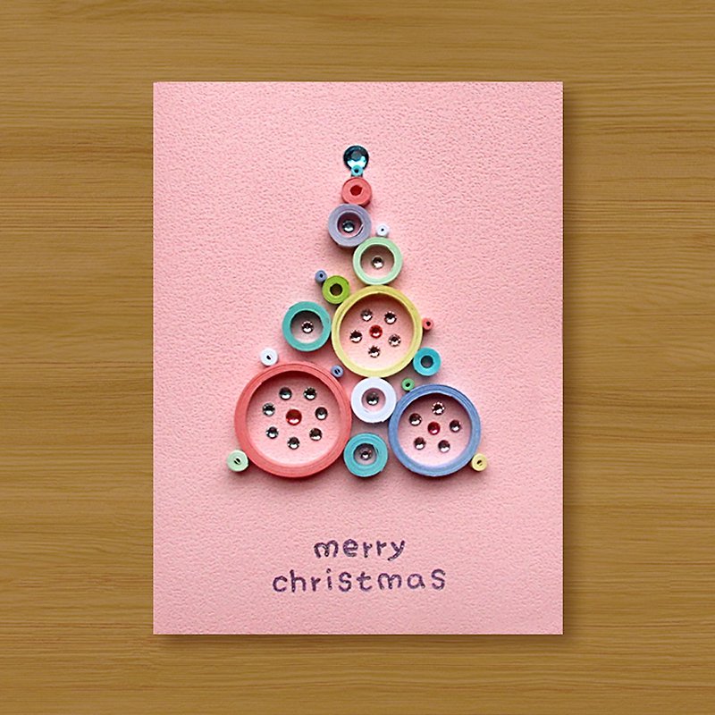 (3 styles to choose from) Handmade Rolled Paper Cards_ Dream Bubble Christmas Tree-with background color - การ์ด/โปสการ์ด - กระดาษ สีเขียว