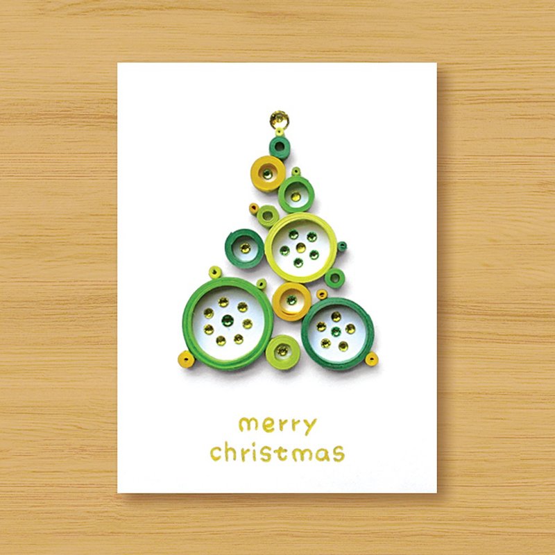 (14 styles to choose from) Handmade rolled paper cards_Fantasy Bubble Christmas Tree-with background color - Cards & Postcards - Paper Green