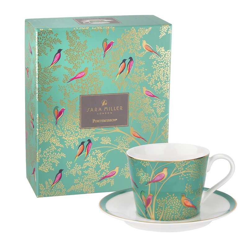 Sara Miller London for Portmeirion Chelsea Collection Tea Cup & Saucer - Green - ถ้วย - เครื่องลายคราม สีเขียว