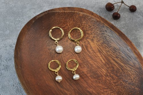二毛銀（Nimou Jewelry） 二毛銀【18K金圈圈+搖擺天然珍珠耳環】小、中 款