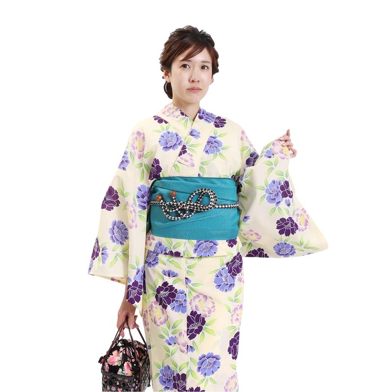 Women's yukata and obi 2-piece set, size F x27-17 yukata - Other - Cotton & Hemp Blue