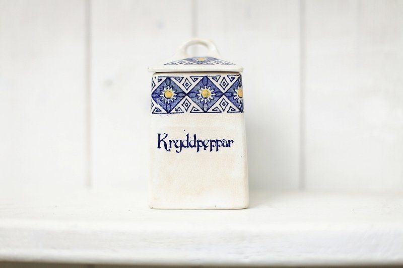 [Good day] fetish Sweden Vintage painted SunRose spice jar / sauce cans / spice jar - ขวดใส่เครื่องปรุง - ดินเผา ขาว