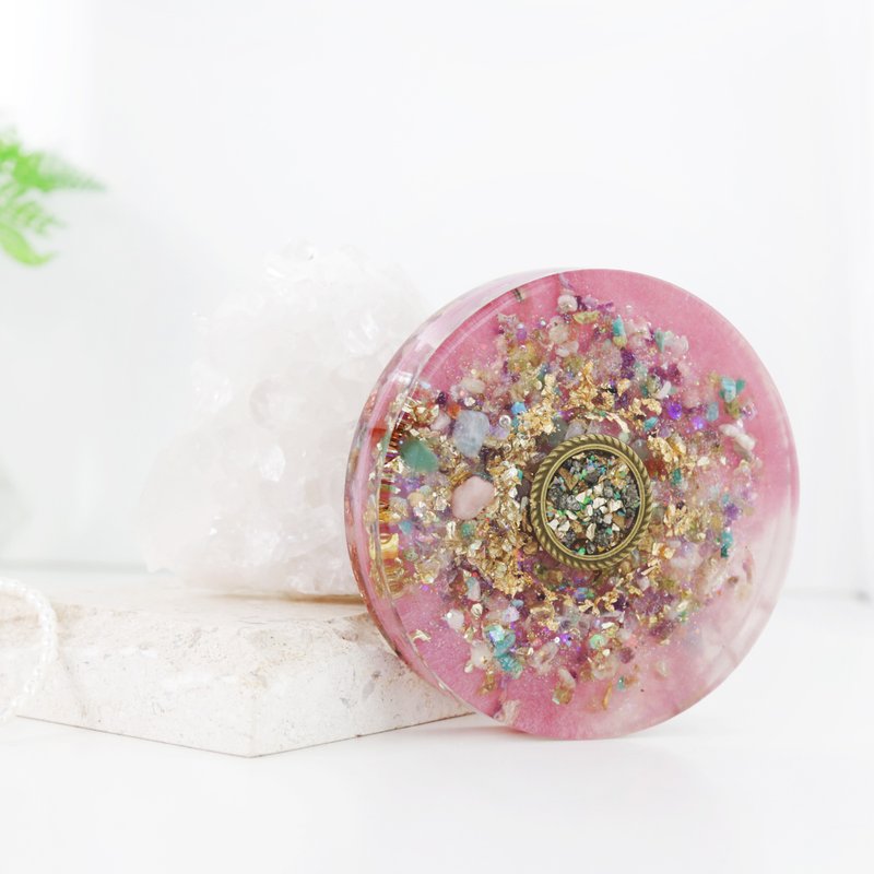 10cm Orgonite Charging Plate ~ Pink Galaxy - ของวางตกแต่ง - คริสตัล สึชมพู