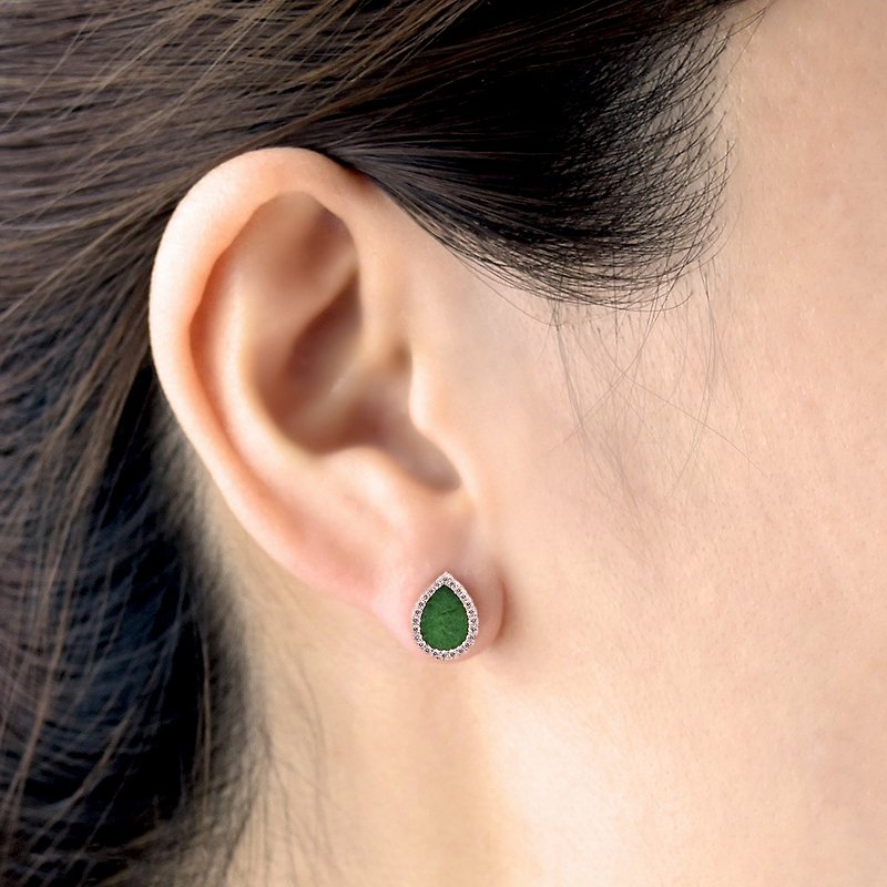 翡翠耳環 梨形 - 天然翡翠 - 保證A玉 - 耳環/耳夾 - 玉石 綠色