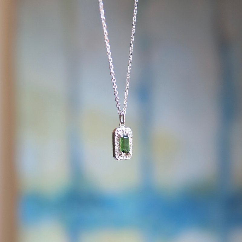 Back to 80s- Handmade 925 sterling silver necklace with natural green tourmaline - สร้อยคอ - เงินแท้ สีเขียว