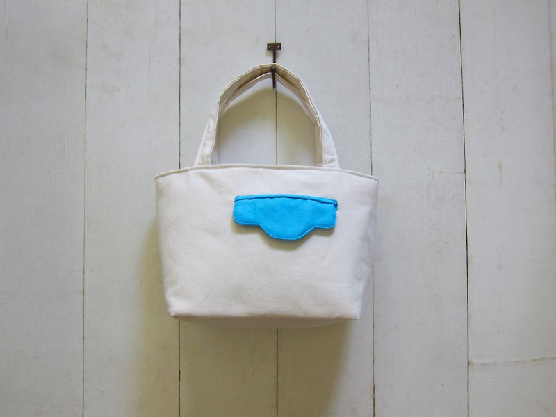 Cloud Bag-Small Beige+Turkish Blue - Handbags & Totes - Cotton & Hemp Multicolor