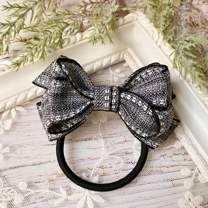 Small fresh Linen jumper ribbon bow hair bundle / iron gray - Hair Accessories - Other Materials Gray