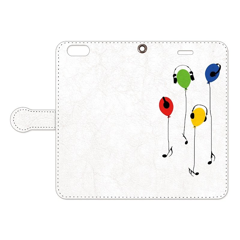[Notebook type iPhone case] music balloon - Phone Cases - Genuine Leather White