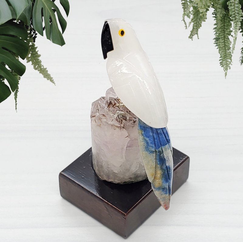 Crystal Parrot Wishes Manifestation*Brazilian Handicrafts Healing Crystal Bird*p12 Amethyst Column - ของวางตกแต่ง - คริสตัล หลากหลายสี