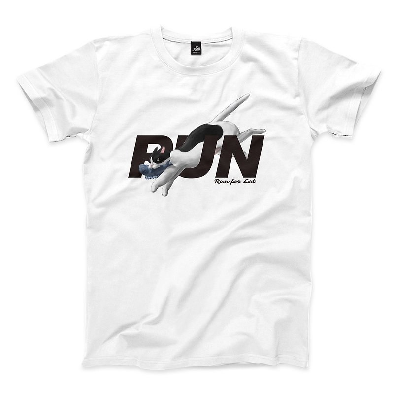 Run For Eat-Cat-White-Unisex T-shirt - Men's T-Shirts & Tops - Cotton & Hemp White