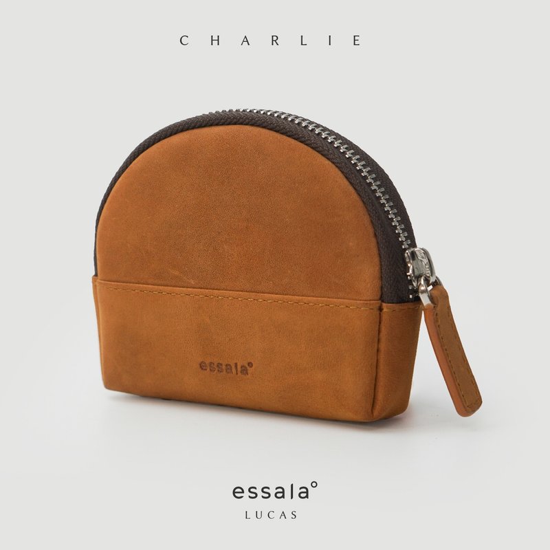 Charlie Genuine Leather Coin Bag - 零錢包/小錢包 - 真皮 咖啡色