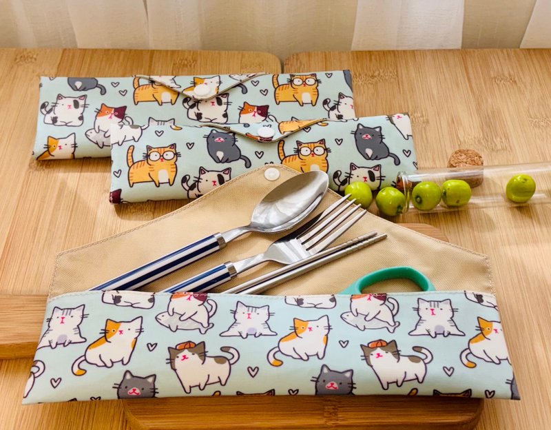 防水餐具袋 餐具袋 環保餐具袋 兒童餐具袋 上學餐具 防水袋 筆袋 - 刀叉/湯匙/餐具組 - 防水材質 藍色