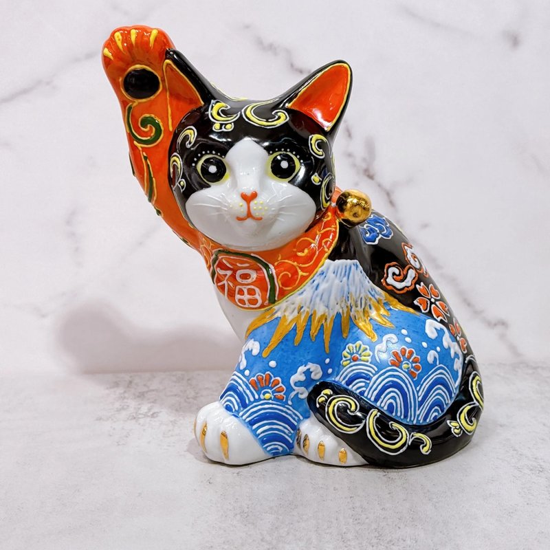 【富嶽福貓】日本九谷燒招財貓 | 白富土菊水 - 擺飾/家飾品 - 瓷 多色