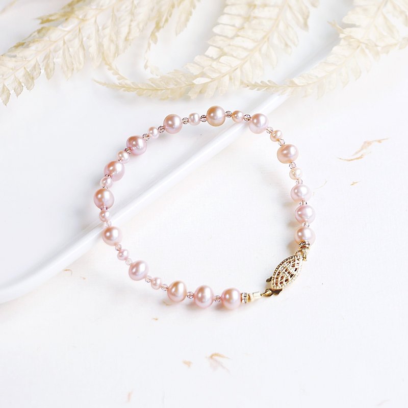 浪漫粉紫珍珠古典手鍊水晶 - 手鍊/手鐲 - 珍珠 粉紅色