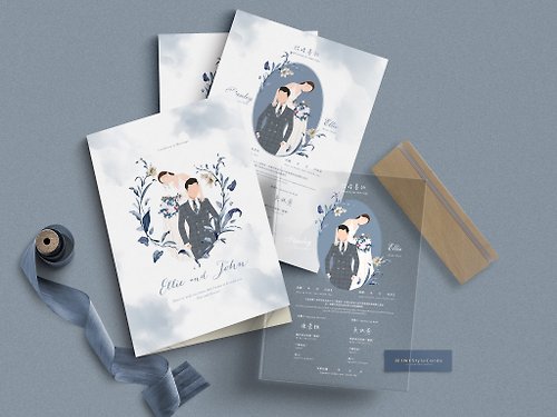 MiniStyleCards 【贈雙人色塊插畫】客製結婚書約組合-壓克力書約/結婚登記證書