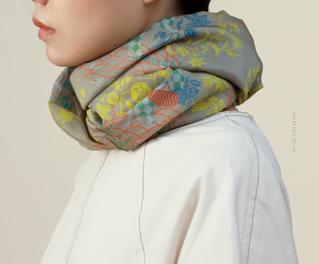Printed silk cotton scarf-LACE STORY (sandy Bronze) - Shop