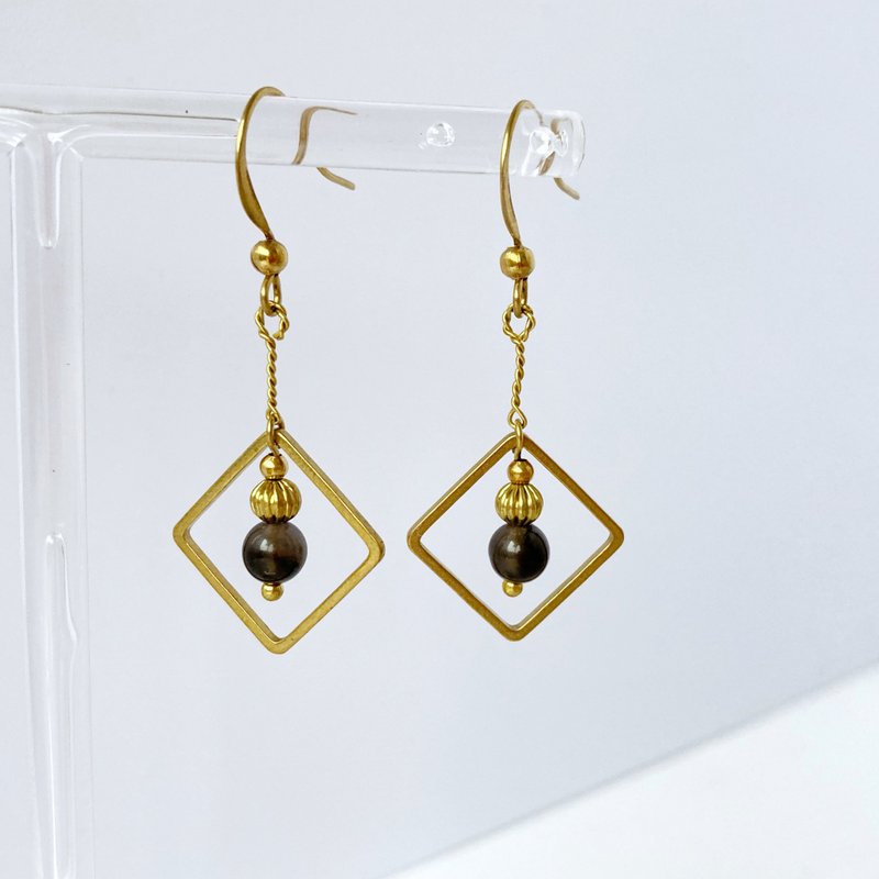 classical. Natural ice Bronze Stone ear hooks can be changed clip-type handmade earrings leader Stone career to avoid evil - ต่างหู - ทองแดงทองเหลือง สีดำ