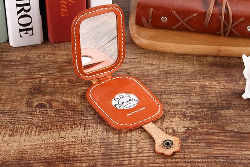 [Cut line] hand sewn cute kitty's cat make-up mirror / carry a mini mirror brown models - Other - Genuine Leather Brown