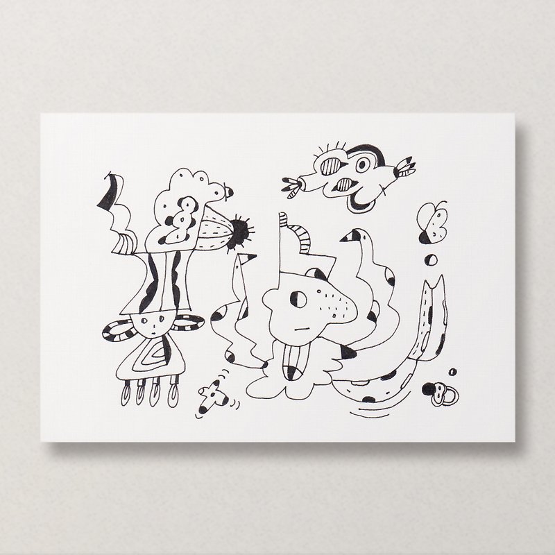 [Monster #46 Monster's Daily Life] Hand-painted card/original painting manuscript - Cards & Postcards - Paper Black