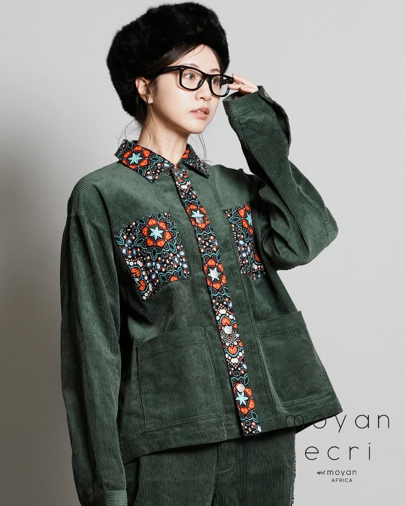CORDUROY WORK JACKET【GREEN×KALEIDOSCOPE】 - 女大衣/外套 - 棉．麻 綠色