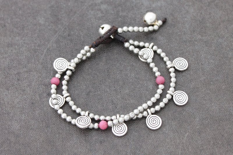 Rose Quartz Silver Spiral Dangle Charm Bracelets Woven - Bracelets - Copper & Brass Pink