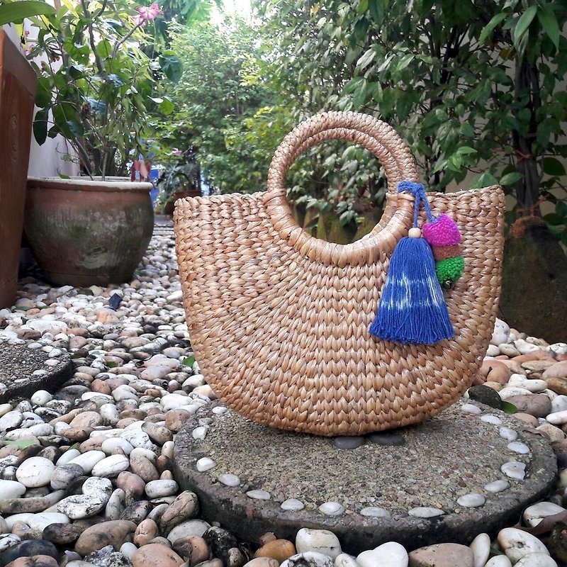 Straw Bag, Top Handles Bag, Thai Weaving Waterhyacinth - Handbags & Totes - Plants & Flowers 
