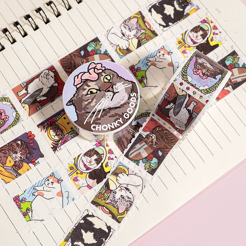 มาสกิ้งเทปแสตมป์ ลาย มีมแมวไพ่ทาโร่ต์ Tarot Cat Meme Stamp Washi Tape - มาสกิ้งเทป - กระดาษ 