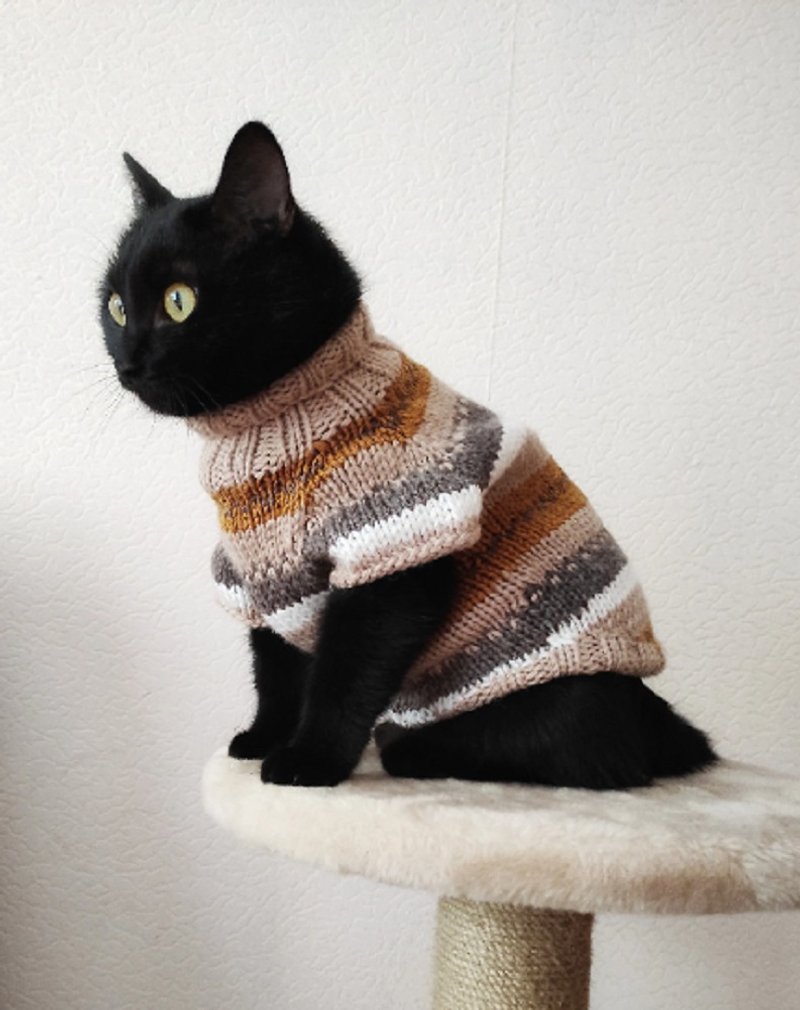Digital knitting pattern cat sweater PDF Knit tutorial clothing for pets - 編織/刺繡/羊毛氈/縫紉 - 羊毛 