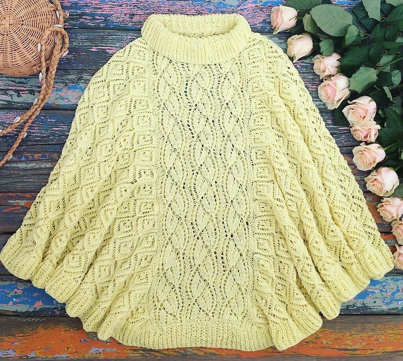 Handmade knitted sweater summer sweater openwork poncho light sweater cotton - Women's Sweaters - Cotton & Hemp 