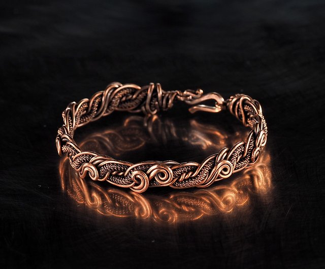 Wire Wrapped Bracelet Unique Copper Bangle Bracelet Antique Style Handcrafted Wire Weave Jewelry 7th Anniversary Gift 19 cm | WireWrapArt